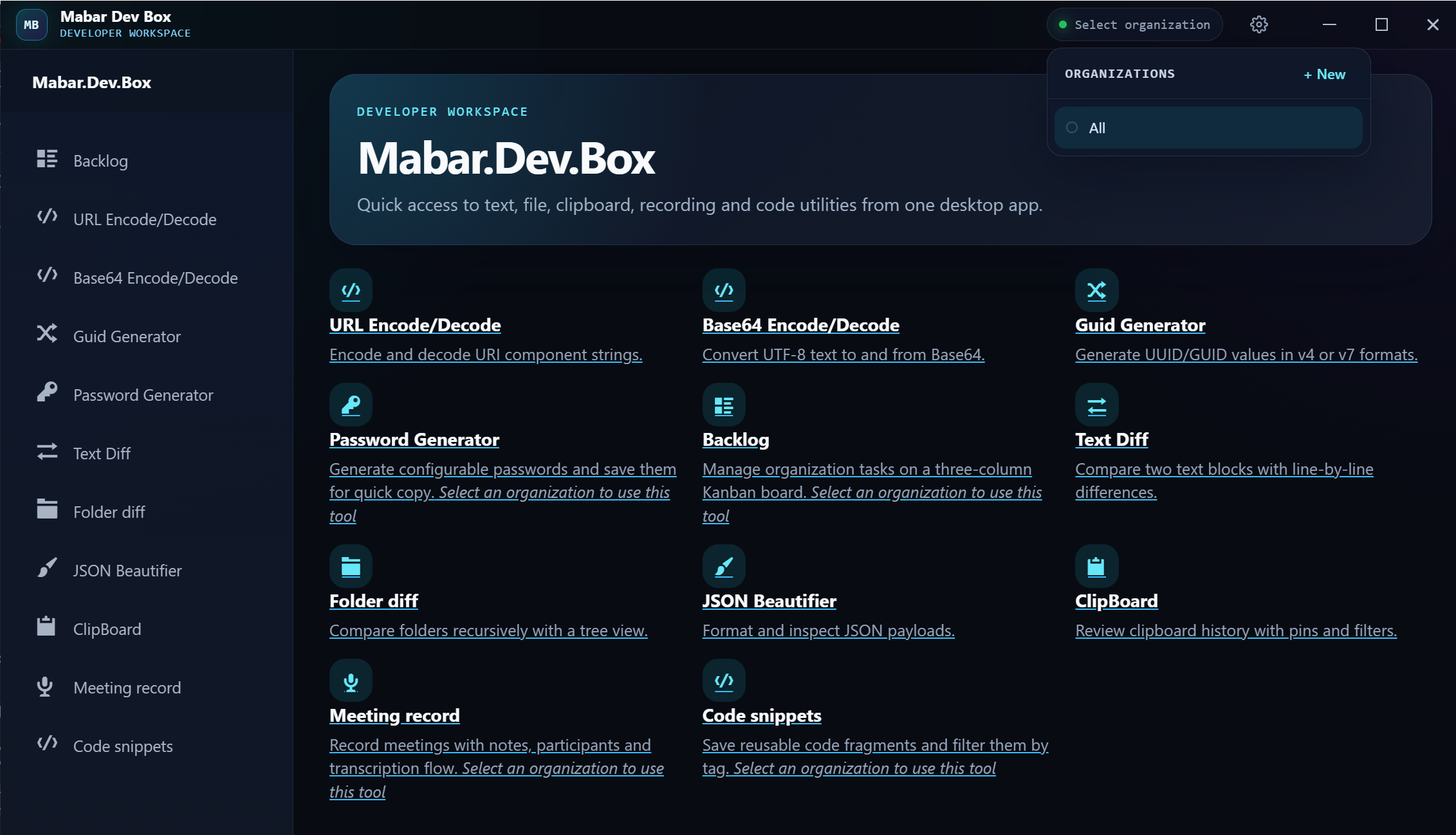 Captura de la aplicación Mabar Dev Box